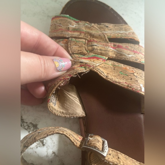 Toms Size 9 Zoe Cork Paint Splattered Flat Sandals Multi Color Ankle Strap - Picture 5 of 5